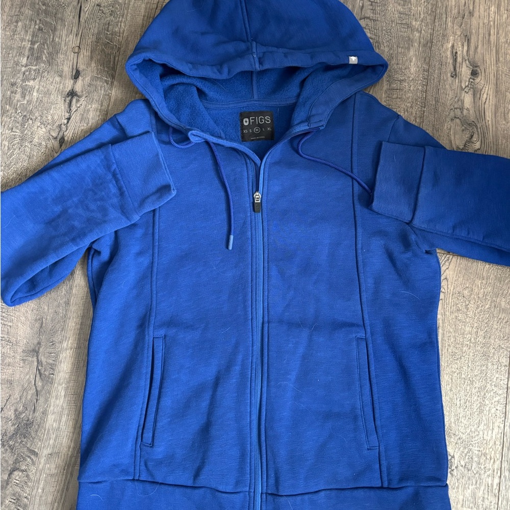 Figs Royal Blue Zip-Up Hooded Bomber Jacket